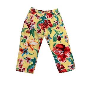 Lauren Ralph Lauren‎ 12P vintage linen yellow floral high waisted cropped pants